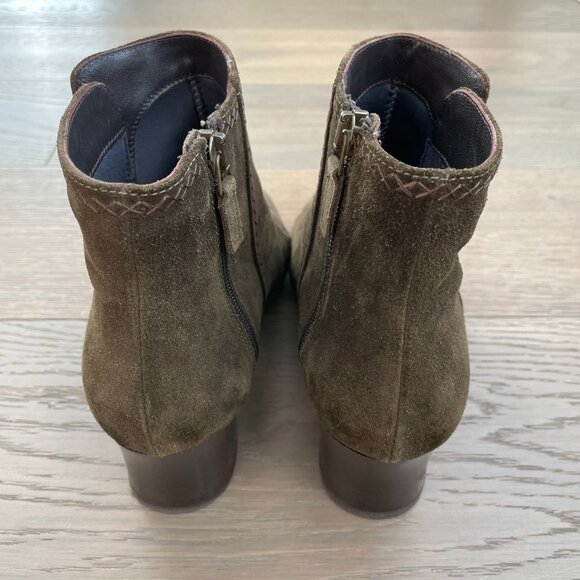 Aquatalia Block Heel Almond Toe Suede Leather Boots Side Zip Olive Green Sz 9 - Picture 6 of 15